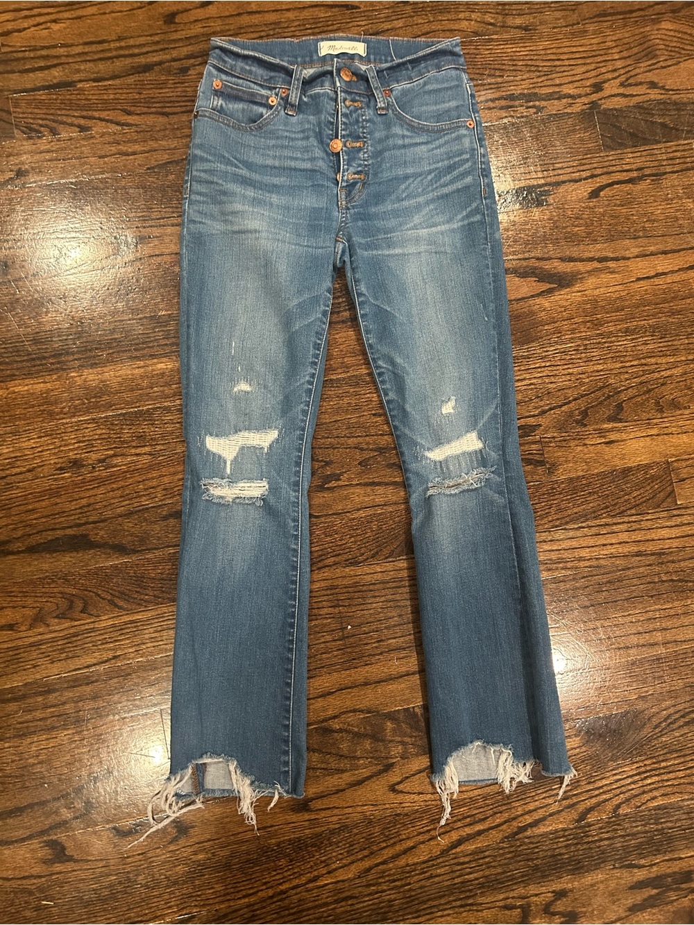 Women’s Distressed Blue Straight-Leg Jeans- Madewell Demi Boot- Size 24 - Picture 2 of 5